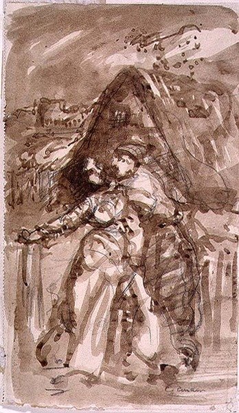 Sketch of a Man Embracing a Woman at a Cottage Gate by William Collins
